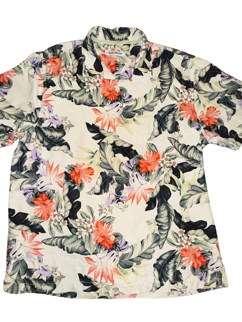 Tommy Bahama Silk Shirt Mens L Tropical Floral Hawaiian Camp Vacation‎ Coastal